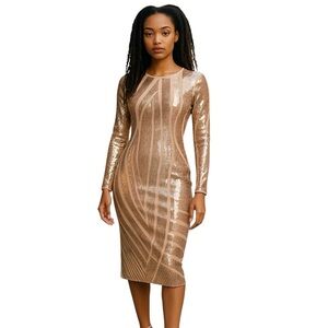 Dress The Population Black Label Emery Sequin Bodycon Midi Dress Size Small